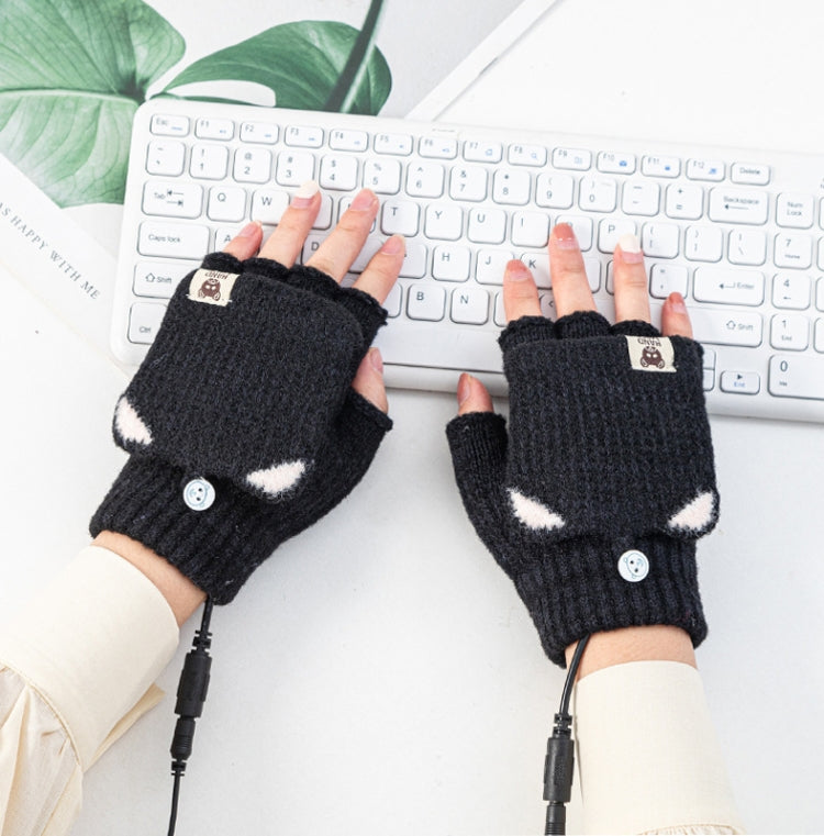 Winter Office USB Heating Warm Half Finger with Cover Gloves Heated Pad, Size: Free Size(Black) - Safety Gloves by buy2fix | Online Shopping UK | buy2fix