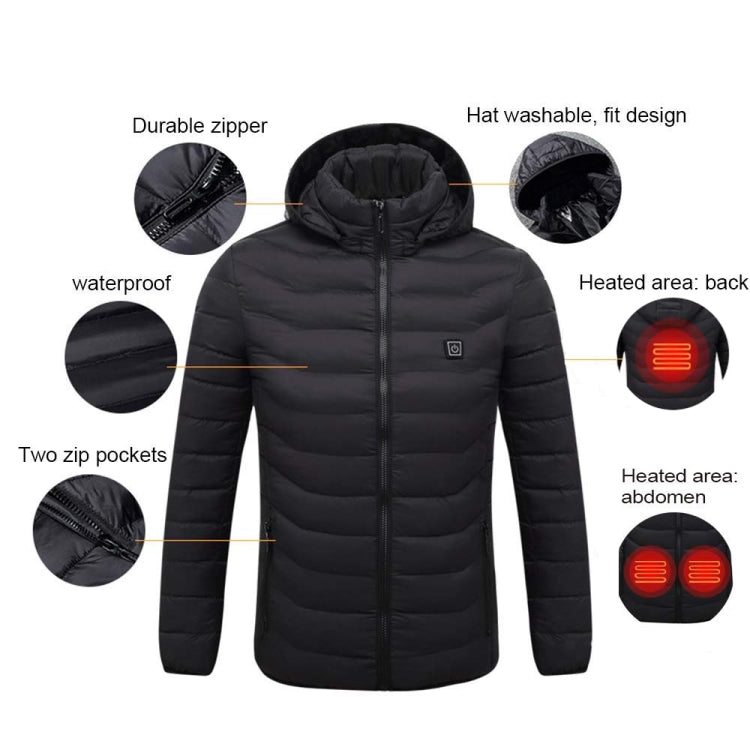 19 Zone 4 Control Black USB Winter Electric Heated Jacket Warm Thermal Jacket, Size: XXL - Down Jackets by buy2fix | Online Shopping UK | buy2fix