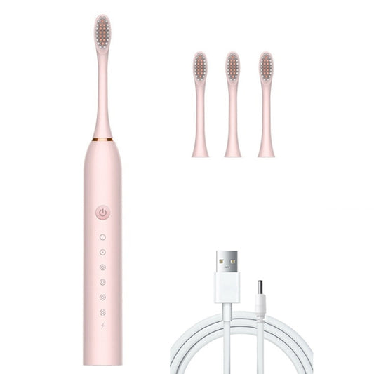 Rechargeable Ultrasonic Soft Bristle Electrical Toothbrushes Flosser 6 Gear With 4 Brushes(Pink) - Toothbrushes by buy2fix | Online Shopping UK | buy2fix