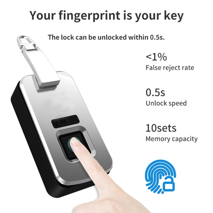 Embedded Luggage Fingerprint Lock USB Charging Super Long Standby Smart Lock(White) - Padlocks by buy2fix | Online Shopping UK | buy2fix