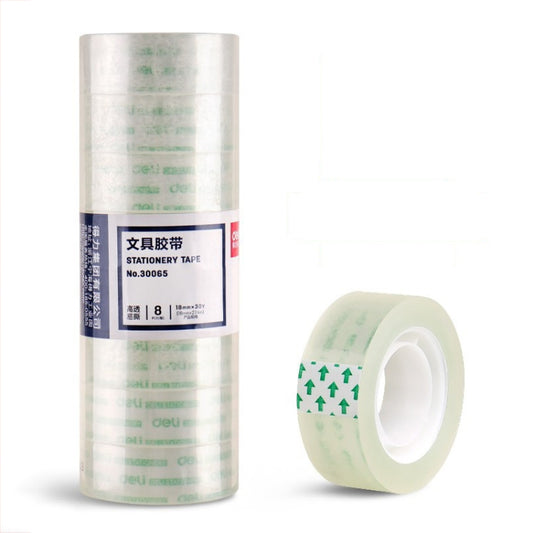 8 Rolls Wide 1.8cm x Length 27.3m Deli Small High Viscosity Office Transparent Tape Student Stationery Tape - Tape & Solid glue by Deli | Online Shopping UK | buy2fix