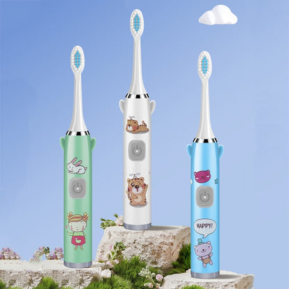 USB Charging Fully Automatic Ultrasonic Cartoon Children Electric Toothbrush, Color: White with 1 Head - Toothbrushes by buy2fix | Online Shopping UK | buy2fix