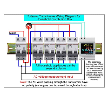 SINOTIMER SDM009 Din Rail Single-Phase Voltage Current Frequency Power Factor Electricity Multifunctional Meter, Model: AC250-450V External - Current & Voltage Tester by SINOTIMER | Online Shopping UK | buy2fix