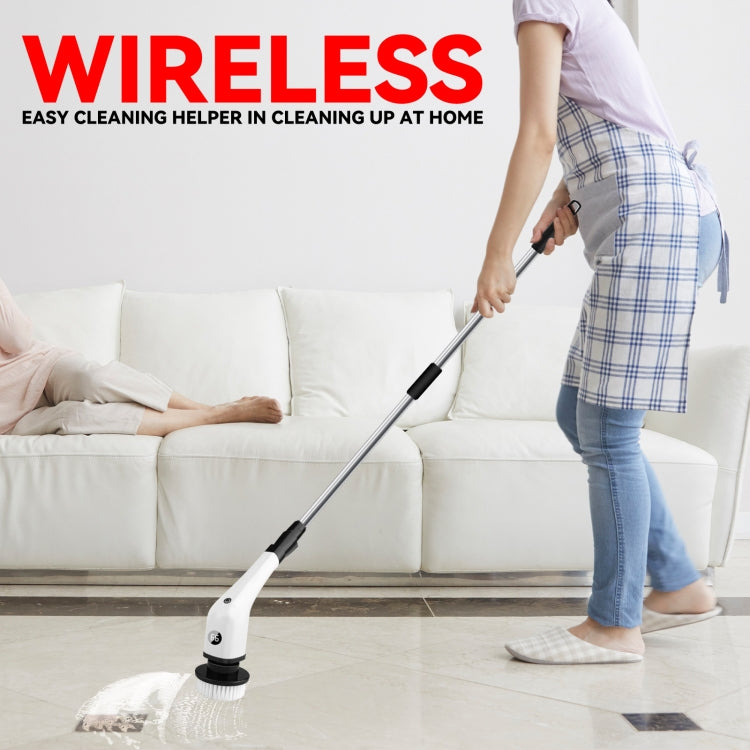 Cordless Electric Spin Scrubber Extension Handle with 7 Replacement Heads(White) - Handheld Cleaner & Mops by buy2fix | Online Shopping UK | buy2fix