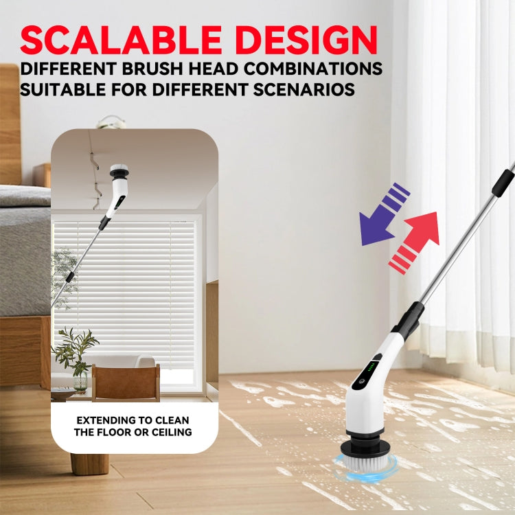 Cordless Electric Spin Scrubber Extension Handle with 7 Replacement Heads(White) - Handheld Cleaner & Mops by buy2fix | Online Shopping UK | buy2fix