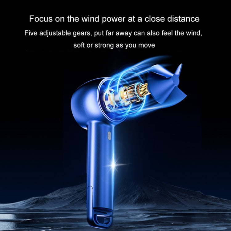 USB Charging Digital Display Handheld Turbo Fan Portable Foldable Buckle Small Fan(Blue) - Electric Fans by buy2fix | Online Shopping UK | buy2fix