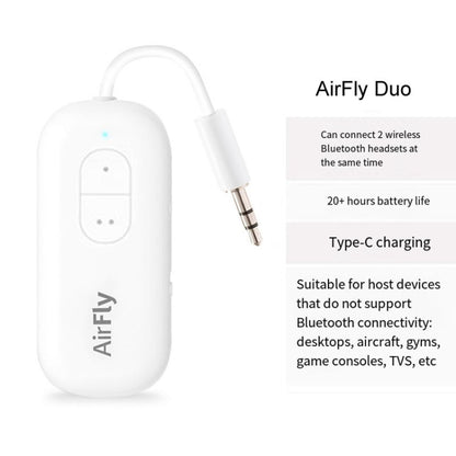 Airfly Duo For Apple Bluetooth Earphones AirPods Adaptor Connector Bluetooth Transmitter - Audio Receiver Transmitter by buy2fix | Online Shopping UK | buy2fix