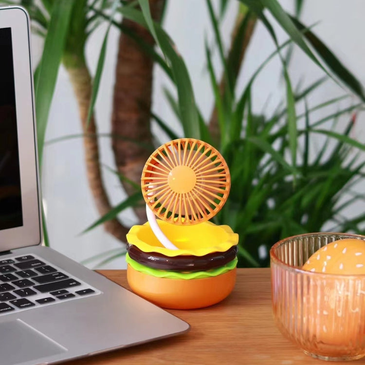 Hamburger Shaped Mini Desktop Fan with Cosmetic Mirror(Yellow) - Electric Fans by buy2fix | Online Shopping UK | buy2fix
