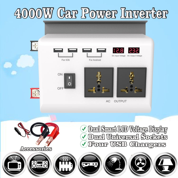 DC 12V To AC 220V Car Inverter Dual Socket 4USB - Modified Square Wave by buy2fix | Online Shopping UK | buy2fix