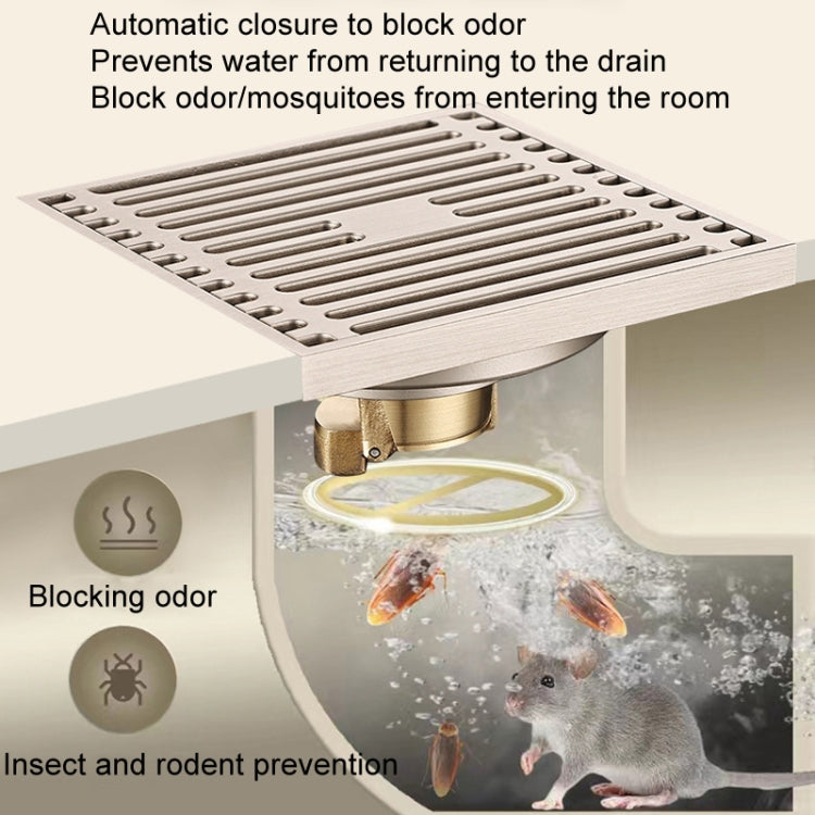 All Copper Brushed Anti-Odor Floor Drain Gravity Copper Core Bathroom Floor Drain, Specification: Square Fine Sculpture Single Use - Drain Strainers by buy2fix | Online Shopping UK | buy2fix