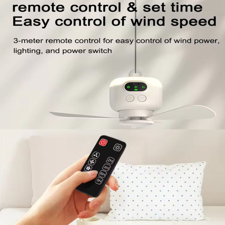 Mini Ceiling Fan Portable Camping Fan With Light &  Remote Built In 8000mAh Battery(White) - Electric Fans by buy2fix | Online Shopping UK | buy2fix