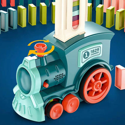 Children Dominoes Toy Train Electrical Music Light Train Automatic Casting Tokens Toy(Blue) - Music Toys by buy2fix | Online Shopping UK | buy2fix