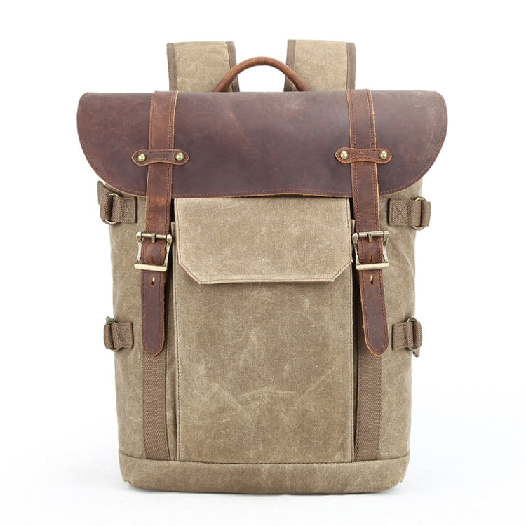 Vintage Camera Bag Waterproof  Canvas Backpack with Laptop Compartment Tripod Holder(Khaki) - Backpack by buy2fix | Online Shopping UK | buy2fix