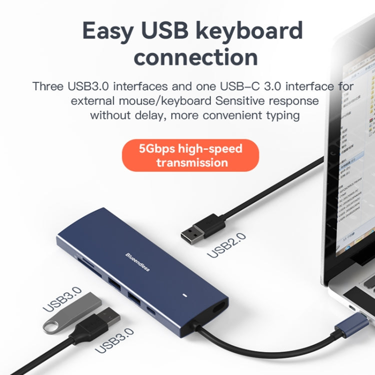 Blueendless 4K60Hz + Gigabit LAN + Data Type-C Docking Station, Spec: 9-in-1 Reading Card Gray - USB HUB by Blueendless | Online Shopping UK | buy2fix