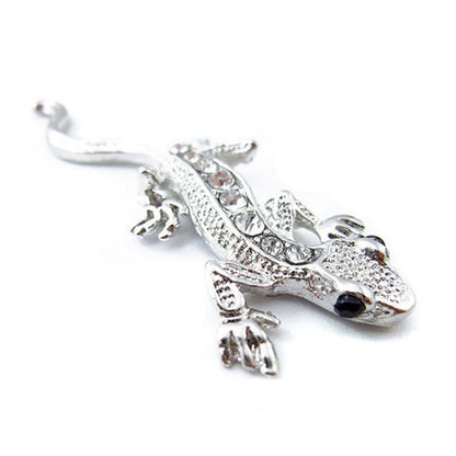 Zinc Alloy Rhinestone Gecko Metal 3D Car Sticker(Silver) - 3D Metal Sticker by buy2fix | Online Shopping UK | buy2fix