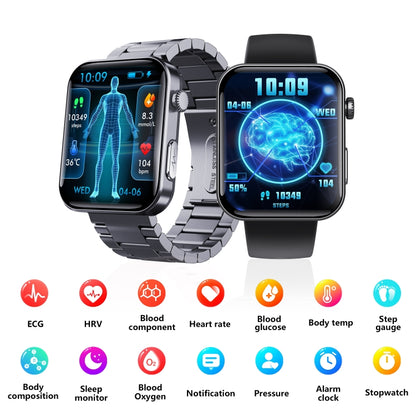 F300  2.1-Inch Screen Smart Watch Supports Bluetooth Calls/ECG/Blood Composition Analysis/50+ Sports Modes, Color: Black Milan - Smart Watches by buy2fix | Online Shopping UK | buy2fix