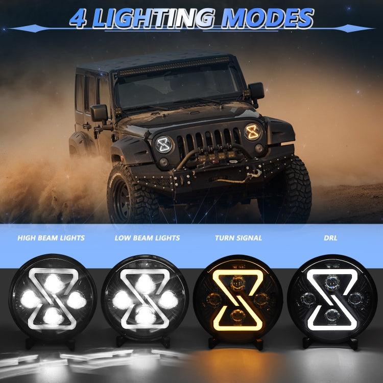 7 Inch 8-shaped Gradient Angel Eye Car Headlights For Wrangler(R15) - LED Headlamps by buy2fix | Online Shopping UK | buy2fix