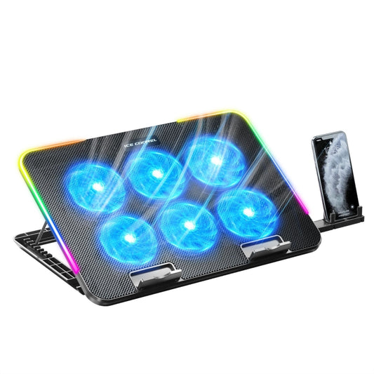 ICE COOREL A9R 6-fans Adjustable Laptop Stand Radiator with RGB Atmosphere Light(Black) - Cooling Pads by ICE COOREL | Online Shopping UK | buy2fix