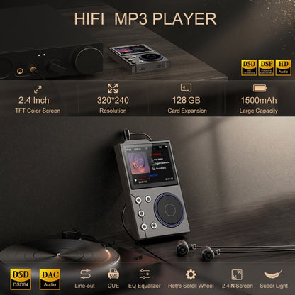 2.4 Inch HIFI Bluetooth Music Player DSD256 Mastering Sound Quality Walkman, Memory: 16GB+8GB(Black) - MP3 Player by buy2fix | Online Shopping UK | buy2fix