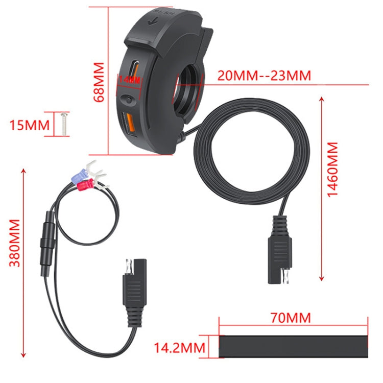 Leading Motorcycle USB Charger Waterproof SAE Interface, Specifications: With Switch - Battery Charger by buy2fix | Online Shopping UK | buy2fix