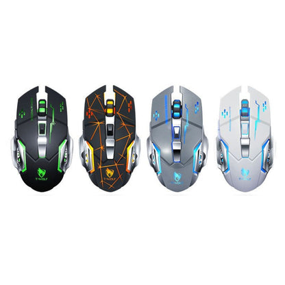 T-WOLF Q13 2.4GHz 6-keys RGB Colorful Light Gaming Wireless Mouse, Color: Single Mode Black - Wireless Mice by T-WOLF | Online Shopping UK | buy2fix