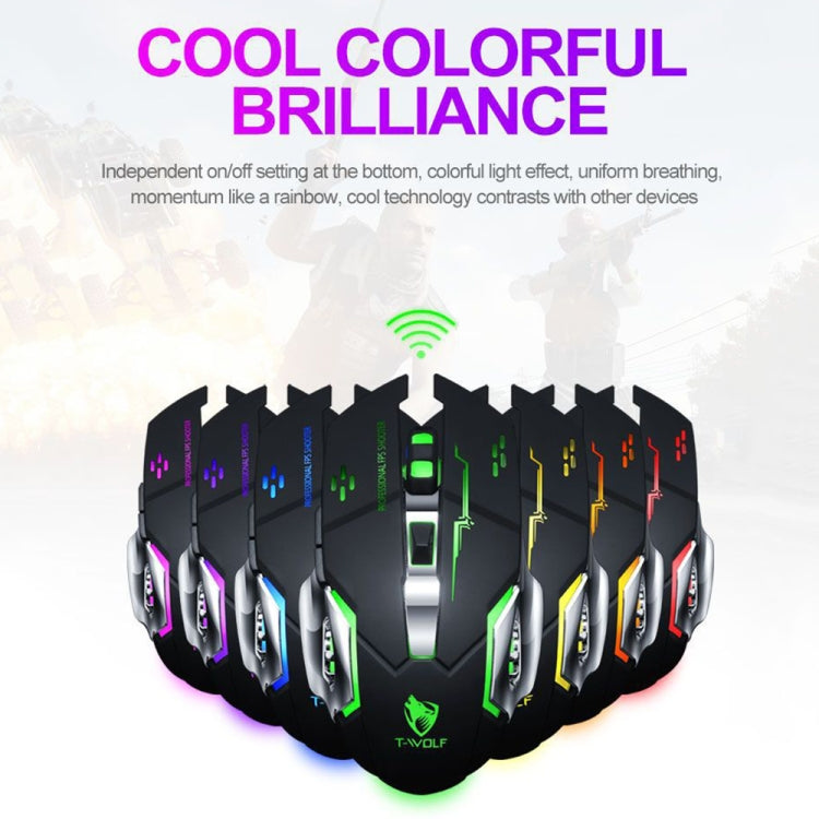 T-WOLF Q13 2.4GHz 6-keys RGB Colorful Light Gaming Wireless Mouse, Color: Dual Mode Black - Wireless Mice by T-WOLF | Online Shopping UK | buy2fix