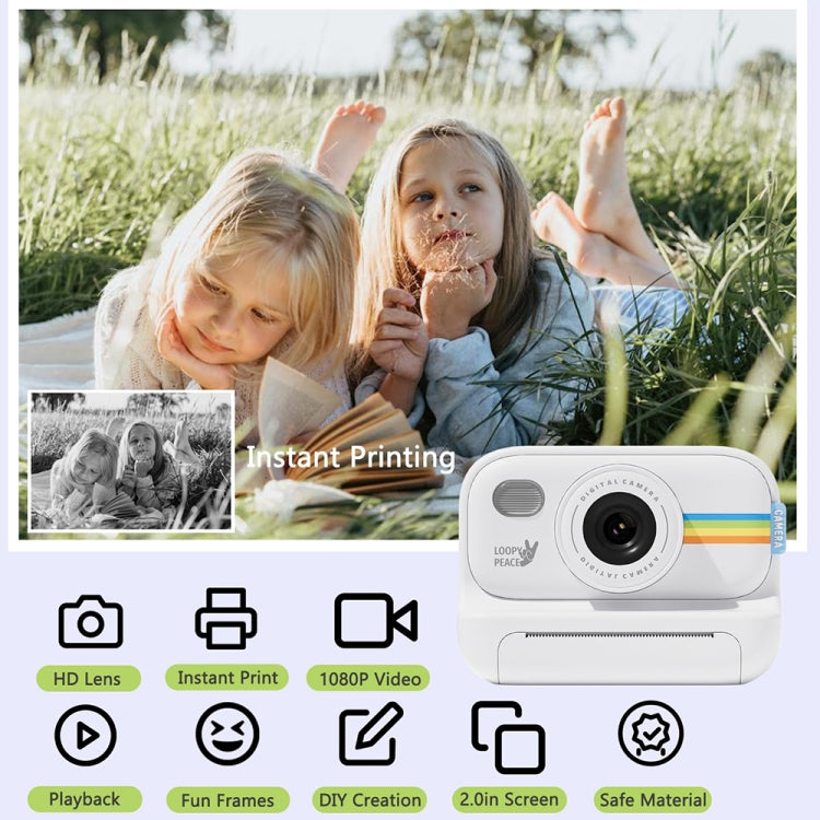 2.0-Inch LED Flash 1080P HD Recording Photo Printing Camera With 3-Rolls Paper, Color: Purple+32G - Children Cameras by buy2fix | Online Shopping UK | buy2fix