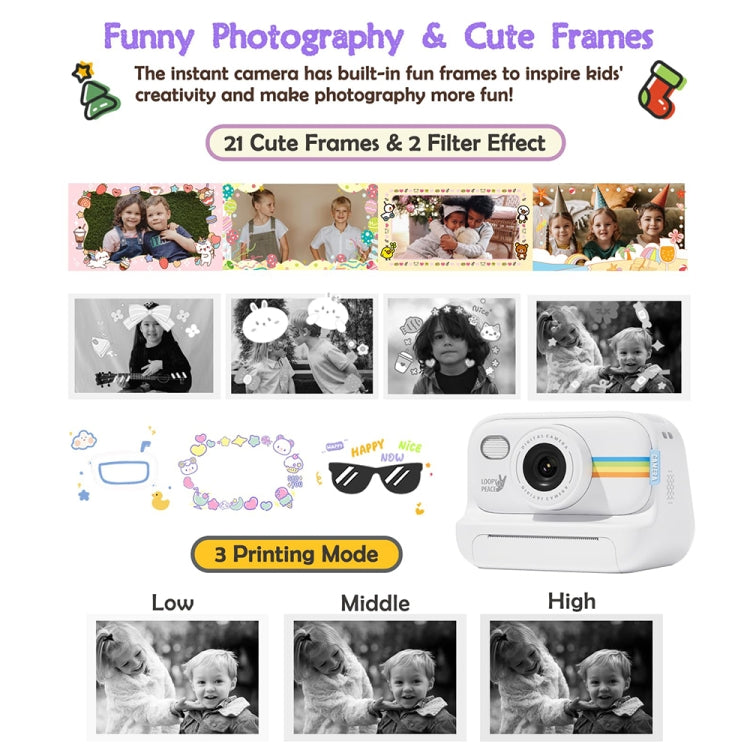 2.0-Inch LED Flash 1080P HD Recording Photo Printing Camera With 3-Rolls Paper, Color: Black - Children Cameras by buy2fix | Online Shopping UK | buy2fix