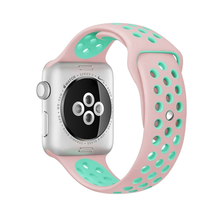 For Apple Watch Series 9&8&7 41mm / SE 3&SE 2&6&SE&5&4 40mm / 3&2&1 38mm Fashionable Classical Silicone Sport Watch Band(Pink Green) - Watch Bands by buy2fix | Online Shopping UK | buy2fix