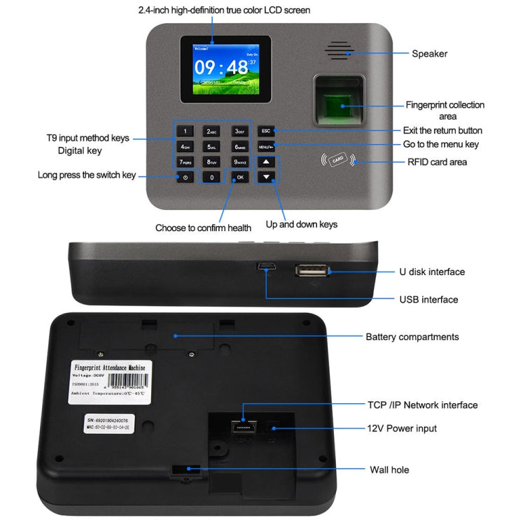 Realand AL321 Fingerprint Time Attendance with 2.4 inch Color Screen & ID Card Function - Security by Realand | Online Shopping UK | buy2fix