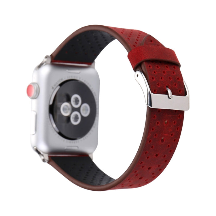 For Apple Watch Series 9&8&7 41mm / SE 3&SE 2&6&SE&5&4 40mm / 3&2&1 38mm Simple Fashion Genuine Leather Hole Pattern Watch Band(Red) - Watch Bands by buy2fix | Online Shopping UK | buy2fix