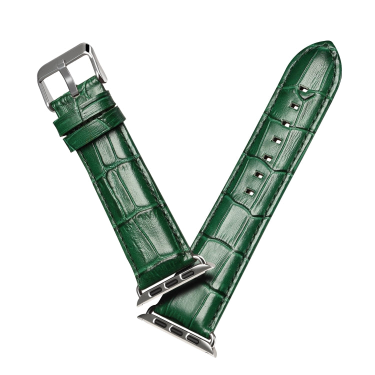 Denior Crocodile Grain Watch Cowhide Leather Watch Band for Apple Watch Series 7 45mm / 6 & SE & 5 & 4 44mm / 3 & 2 & 1 42mm (Green) - Watch Bands by Denior | Online Shopping UK | buy2fix