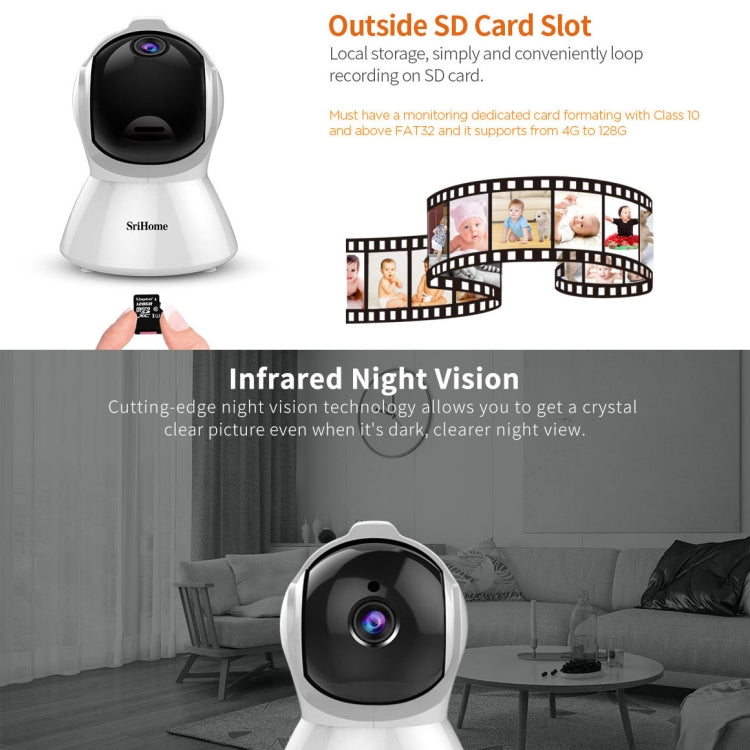 SriHome SH025 2.0 Million Pixels 1080P HD AI Auto-tracking IP Camera, Support Two Way Audio / Motion Tracking / Humanoid Detection / Night Vision / TF Card, UK Plug - Security by SriHome | Online Shopping UK | buy2fix