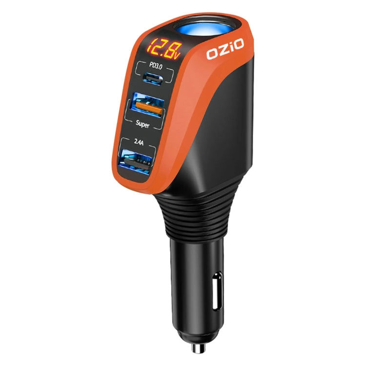 Ozio DY48TC 188W Type-C + USB Dual Port Multi-function Car Charger with Cigarette Lighter (Orange) - Car Charger by ozio | Online Shopping UK | buy2fix