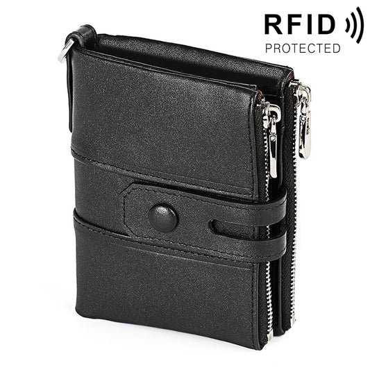 3529 Retro Crazy Horse Texture Double Zipper Anti-magnetic RFID Wallet for Man with Card Slots (Black) - Antimagnetic RFID Package by buy2fix | Online Shopping UK | buy2fix