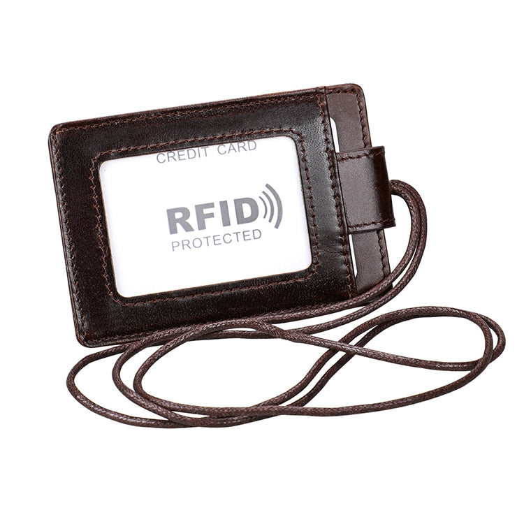 KB153 Antimagnetic RFID Leather Card Holder ID Card Badge with Lanyard(Coffee) - Home & Garden by buy2fix | Online Shopping UK | buy2fix