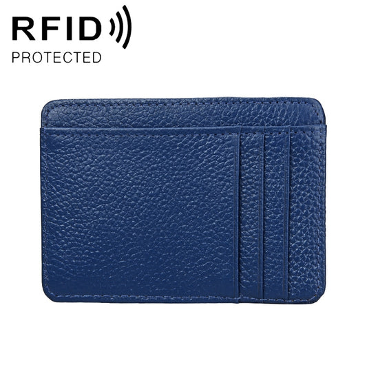 KB37 Antimagnetic RFID Litchi Texture Leather Card Holder Wallet Billfold for Men and Women (Blue) - Antimagnetic RFID Package by buy2fix | Online Shopping UK | buy2fix