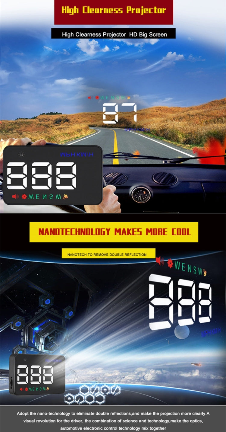 Geyiren A5 HUD 3.5 inch Car Head Up Display with GPS System, Two Mode Display, Light Sensors, KM/h MPH Speed, Compass, Speed Alarm(Black) - Head Up Display System by buy2fix | Online Shopping UK | buy2fix
