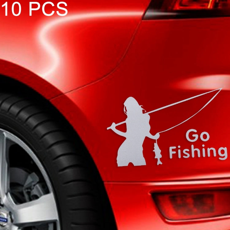 10 PCS Beauty Go Fishing Styling Reflective Car Sticker, Size: 14cm x 8.5cm(Silver) - Decorative Sticker by buy2fix | Online Shopping UK | buy2fix