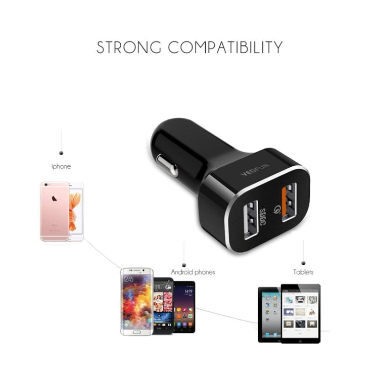 VEDFUN TurboDrive C210 Dual Ports Quick Charge 3.0 + SDDC Technology USB Car Charger for Smartphones and Tablets - Car Charger by VEDFUN | Online Shopping UK | buy2fix