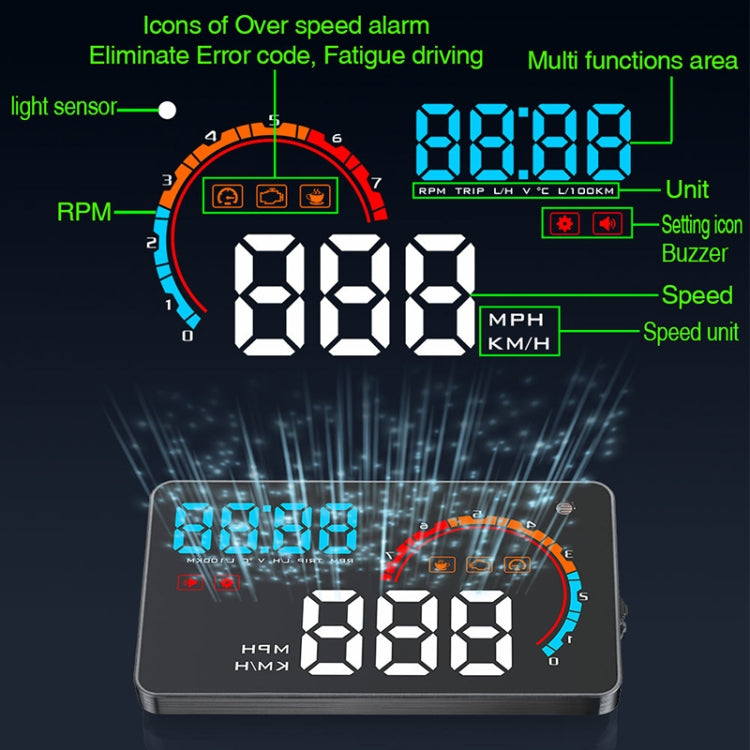 D2500 OBD2+GPS 4 inch Vehicle-mounted Head Up Display Security System, Support Car Speed / Engine Revolving Speed Display / Water Temperature / Battery Voltage / Running Speed & Direction & Distance - Head Up Display System by buy2fix | Online Shopping UK | buy2fix