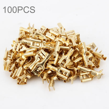 100 PCS 6.3mm Cable Spade Plug Connector Gold Plated Copper Cable Terminal DIY Terminal Connectors - In Car by buy2fix | Online Shopping UK | buy2fix