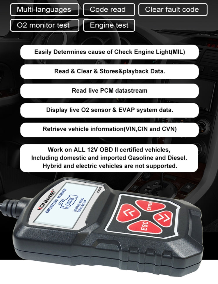 KONNWEI KW309 V309 V310 MS309 Code Reader OBD2 Scanner Diagnostic Tool(Black) - Code Readers & Scan Tools by KONNWEI | Online Shopping UK | buy2fix