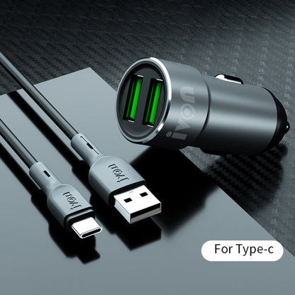 IVON CC38 2.4A Dual USB Car Charger + 1m USB to USB-C / Type-C Fast Charge Data Cable Set - Car Charger by IVON | Online Shopping UK | buy2fix