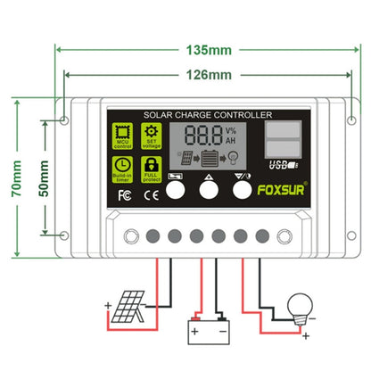 FOXSUR 10A Solar Charge Controller 12V / 24V Automatic Identification Controller - In Car by FOXSUR | Online Shopping UK | buy2fix