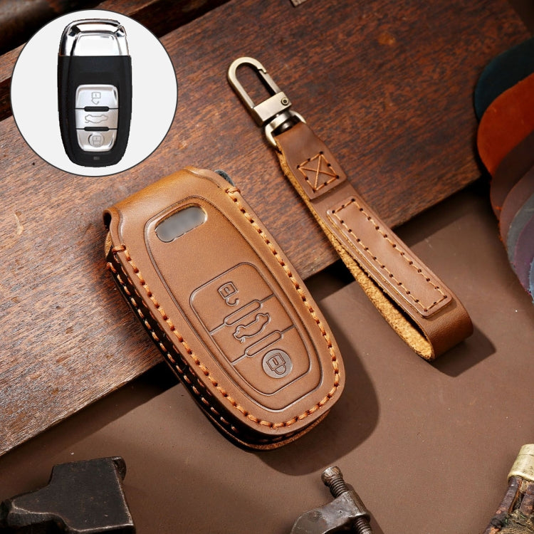 Hallmo Car Cowhide Leather Key Protective Cover Key Case for Audi A6L / A8L / A4 / A7 / A5 B Style(Brown) -  by Hallmo | Online Shopping UK | buy2fix