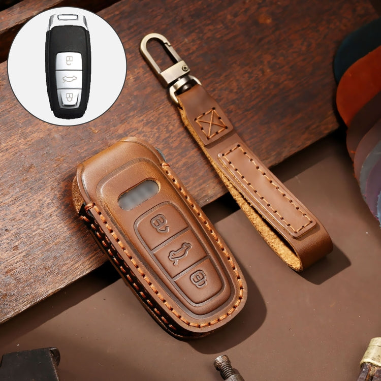 Hallmo Car Cowhide Leather Key Protective Cover Key Case for Audi A6L / A8L / A4 / A7 / A5 C Style(Brown) -  by Hallmo | Online Shopping UK | buy2fix