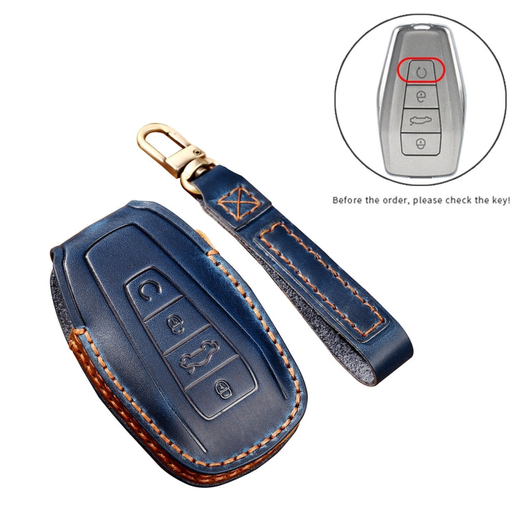 Hallmo Car Cowhide Leather Key Protective Cover Key Case for Geely Emgrand B Style(Blue) - Car Key Cases by Hallmo | Online Shopping UK | buy2fix