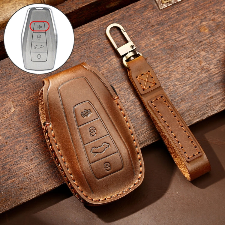Hallmo Car Cowhide Leather Key Protective Cover Key Case for Geely Emgrand C Style(Brown) -  by Hallmo | Online Shopping UK | buy2fix