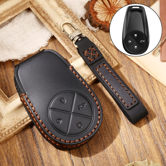 Hallmo Car Cowhide Leather Key Protective Cover Key Case for NIO ES6 / ES8(Black) -  by Hallmo | Online Shopping UK | buy2fix